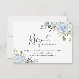 Soft Blue Botanical Wedding Website QR Code RSVP Card