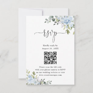 Soft Blue Botanical Wedding Website QR Code RSVP Card
