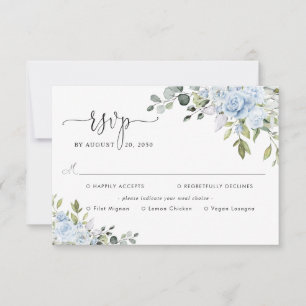 Soft Blue Botanical Wedding With Meal Choice RSVP Card