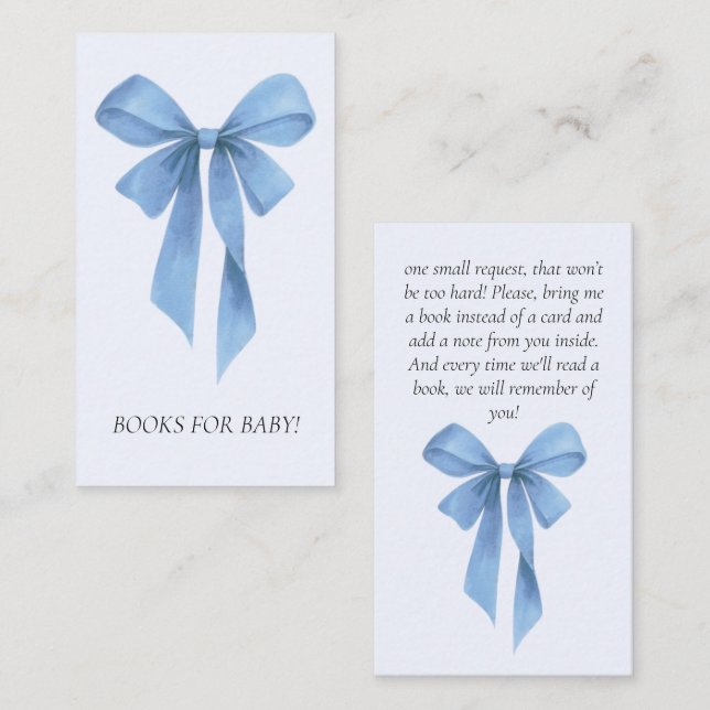 Soft Blue Bow Boy Baby Shower Books For Baby Enclosure Card (Front/Back)