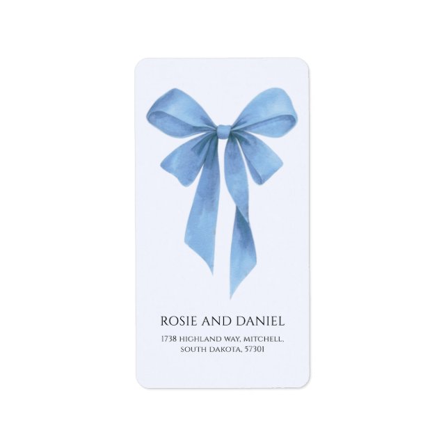Soft Blue Bow Boy Baby Shower Return Address Label (Front)