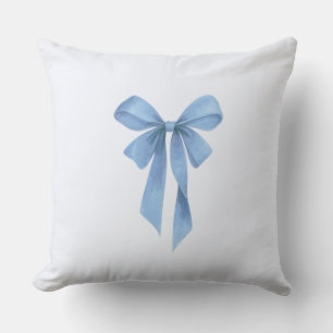 Soft Blue Bow Boy Baby Shower Throw Pillow