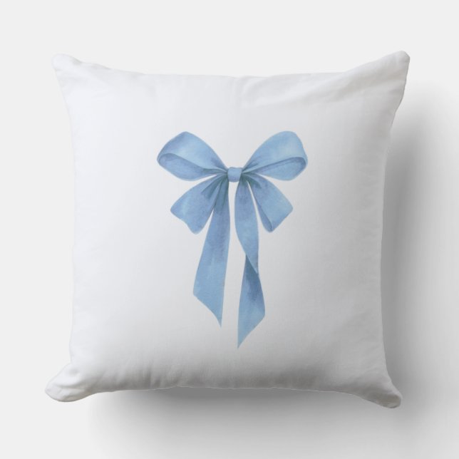 Soft Blue Bow Boy Baby Shower Throw Pillow (Front)