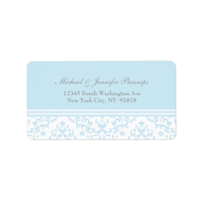Soft blue chic damask personalized address label (Front)