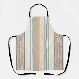 Soft Blue Cream Brown Peach Farmhouse Stripe Apron