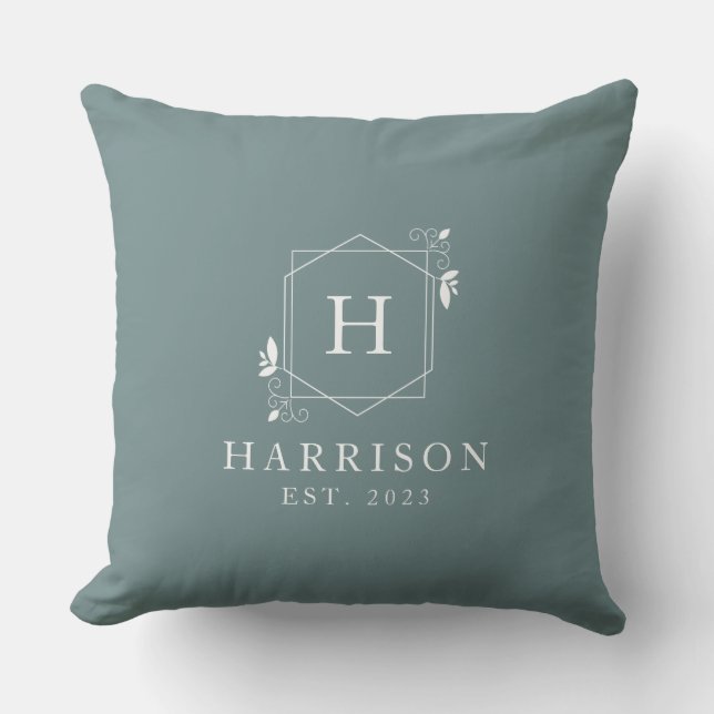 Soft Blue Custom Modern Rustic Monogram Initial Throw Pillow (Front)