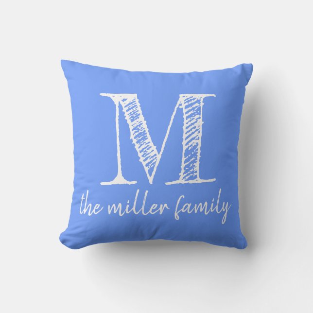 Soft Blue Custom Monogrammed Family Pillow (Front)