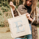 Soft Blue Customized Bridal Party Bridesmaid Gift Tote Bag<br><div class="desc">Looking for the perfect gift for your bridesmaids? Look no further than our soft blue personalized tote bags! Each tote bag is personalized with your bridesmaid's initials and can be made in any colour you choose. Perfect for carrying all of your gear for the wedding day, these tote bags make...</div>