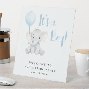 Soft Blue Cute Elephant Modern Baby Shower Pedestal Sign