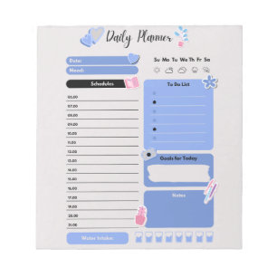 Soft Blue Daily Planner with Mood & Water Track Notepad