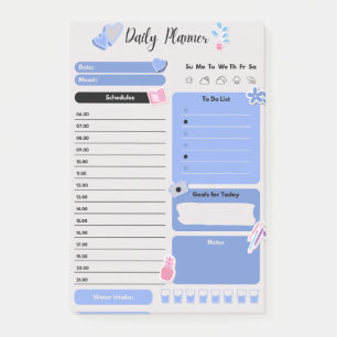 Soft Blue Daily Planner with Mood & Water Track Post-it Notes