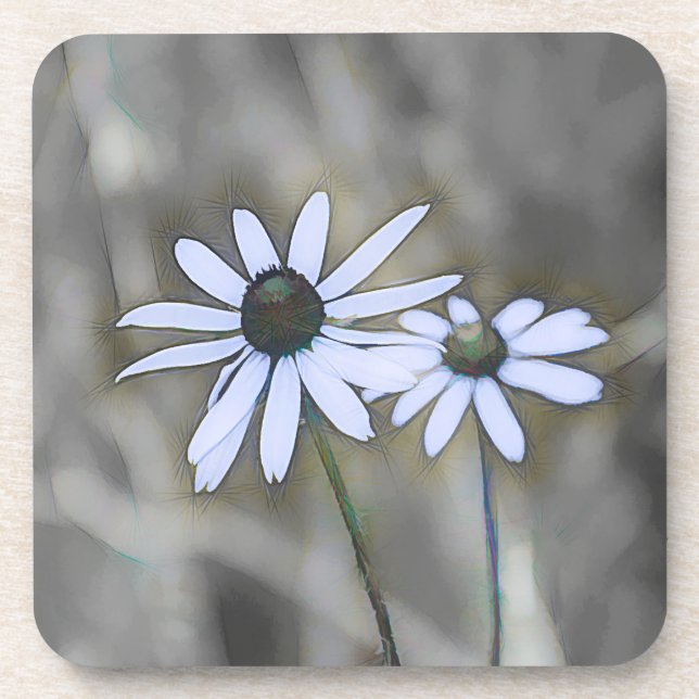 Soft Blue Daisy Coasters Gray Background (Front)
