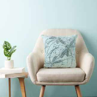 Soft Blue Dragonfly Dance Throw Pillow