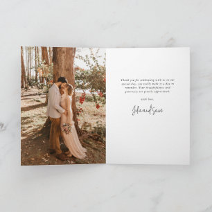 Soft Blue Elegant Script Wedding Photo+Message Thank You Card