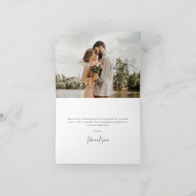 Soft Blue Elegant Script Wedding Photo+Message Thank You Card (Inside)