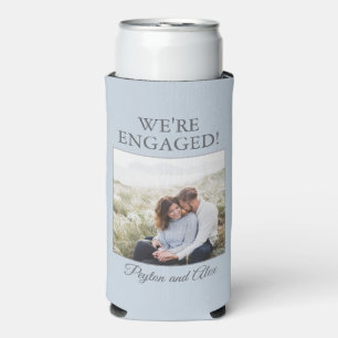 Soft Blue Engagement Party Photo We're Engaged Seltzer Can Cooler