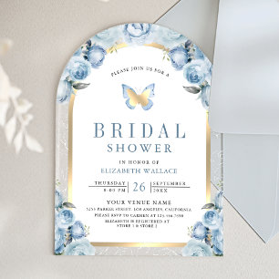Soft Blue Floral Arch Butterfly Bridal Shower Acrylic Invitations