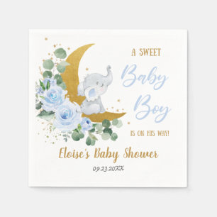 Soft Blue Floral Elephant Sweet Baby Boy Shower Napkin