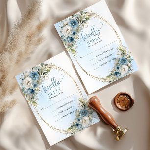 Soft Blue Floral Eucalyptus Wedding RSVP Card