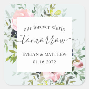 Soft Blue Floral Forever Starts Tomorrow Rehearsal Square Sticker