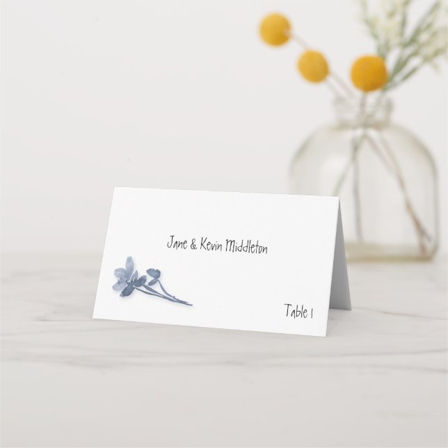 Soft Blue Floral Wedding Place Card (Front)