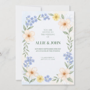 Soft Blue Forget-Me-Not Peach Wedding Invitation