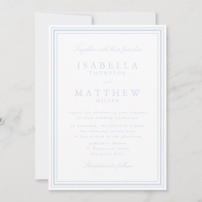 Soft Blue Frame Wedding Invitation (Front)