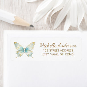 Soft Blue & Gold Sparkle Butterfly Return Address 