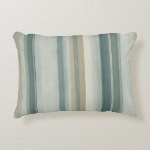 Soft Blue Green Light Teal Beige Weathered Stripe Accent Pillow