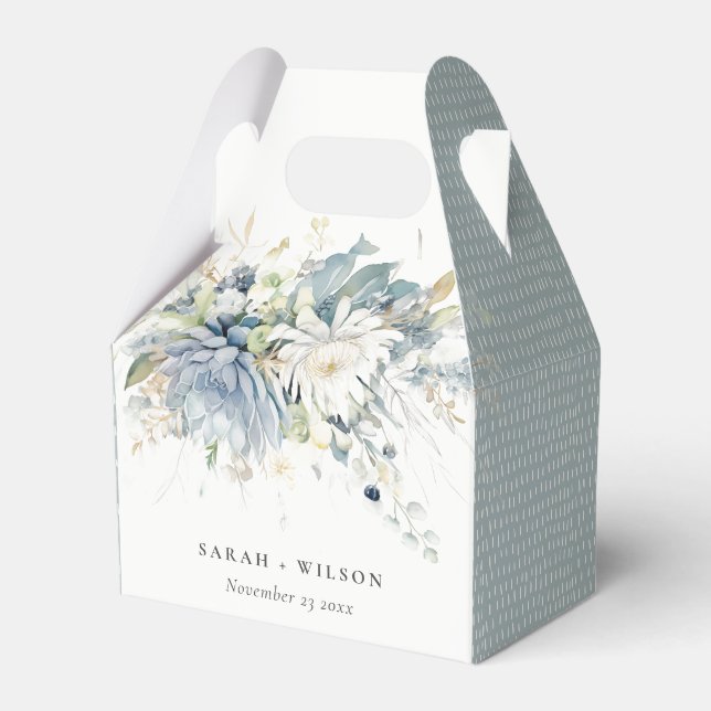 Soft Blue Green Succulent Floral Botanical Wedding Favor Box (Front Side)