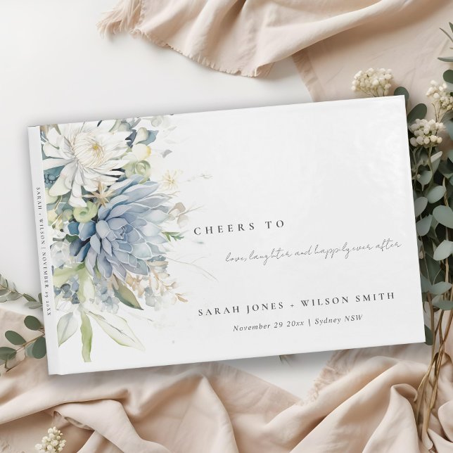 Soft Blue Green Succulent Floral Botanical Wedding Guest Book (Creator Uploaded)