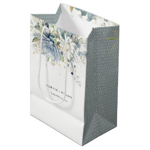 Soft Blue Green Succulent Floral Botanical Wedding Medium Gift Bag