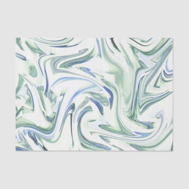 'Soft Blue Green Watercolor Swirl' Abstract Tissue Paper (Front)