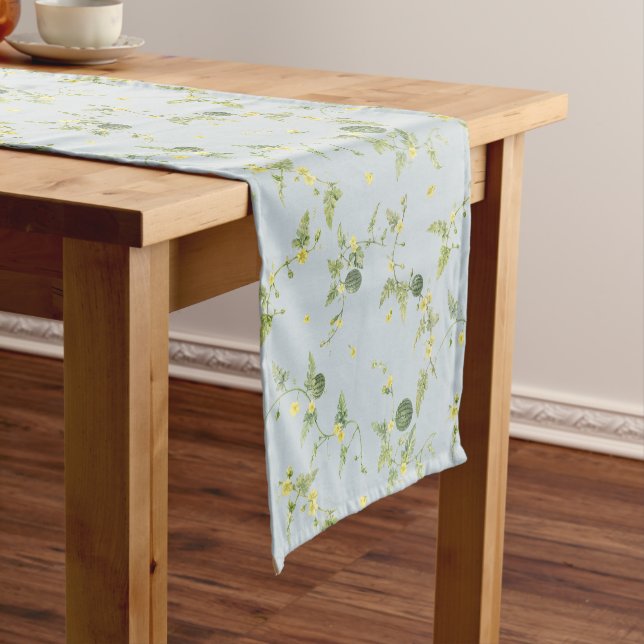 Soft Blue Grey Mini Watermelon Botanical Short Table Runner (In Situ)