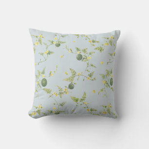 Soft Blue Grey Mini Watermelon Botanical Throw Pillow