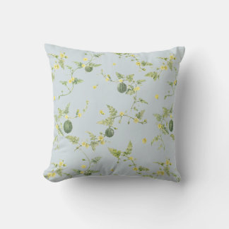 Soft Blue Grey Mini Watermelon Botanical Throw Pillow