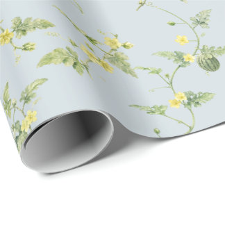 Soft Blue Grey Mini Watermelon Botanical Wrapping Paper