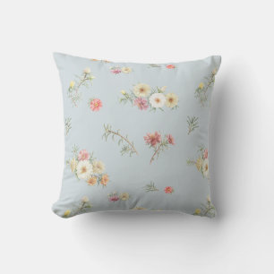 Soft Blue Grey Moss Rose Watercolor Floral Throw Pillow