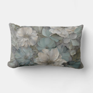 Soft Blue Grey Sage Farmhouse Floral Lumbar Pillow