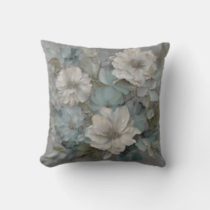 Soft Blue Grey Sage Farmhouse Floral Throw Pillow
