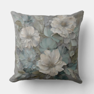 Soft Blue Grey Sage Farmhouse Floral Throw Pillow