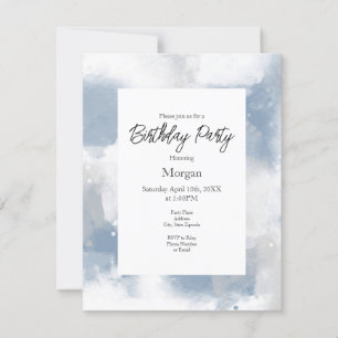 Soft Blue Grey & White Abstract Brushstrokes Invitation