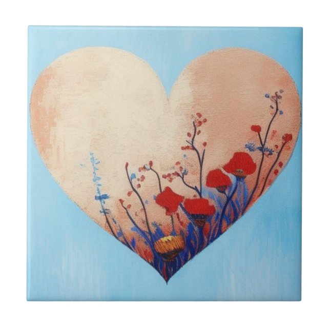 Soft blue heart and flowers tile (Front)