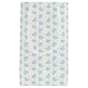 Soft blue hearts pattern &creamy light background small gift bag