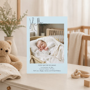 Soft Blue Hello Baby Photo Birth  Announcement