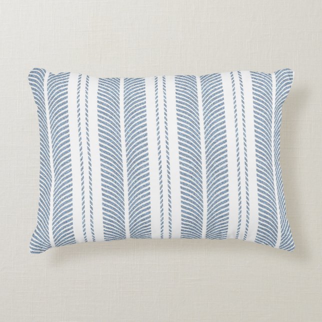 Soft Blue Herringbone Fern Striped Pattern Accent Pillow (Front)