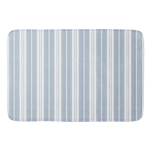 Soft Blue Herringbone Fern Striped Pattern Bath Mat (Front)