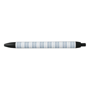 Soft Blue Herringbone Fern Striped Pattern Black Ink Pen