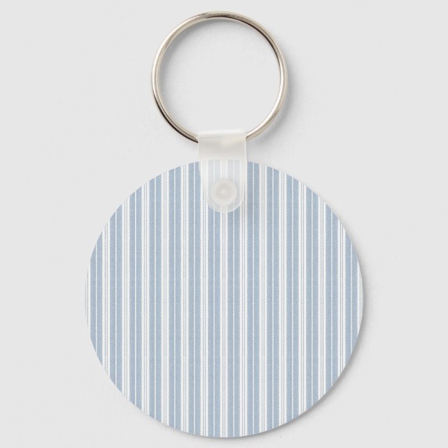 Soft Blue Herringbone Fern Striped Pattern Keychain (Front)