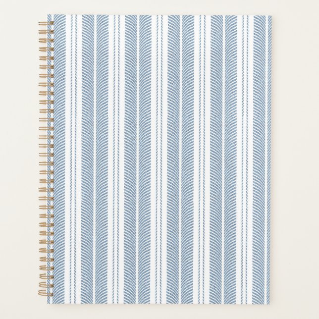 Soft Blue Herringbone Fern Striped Pattern Planner (Front)